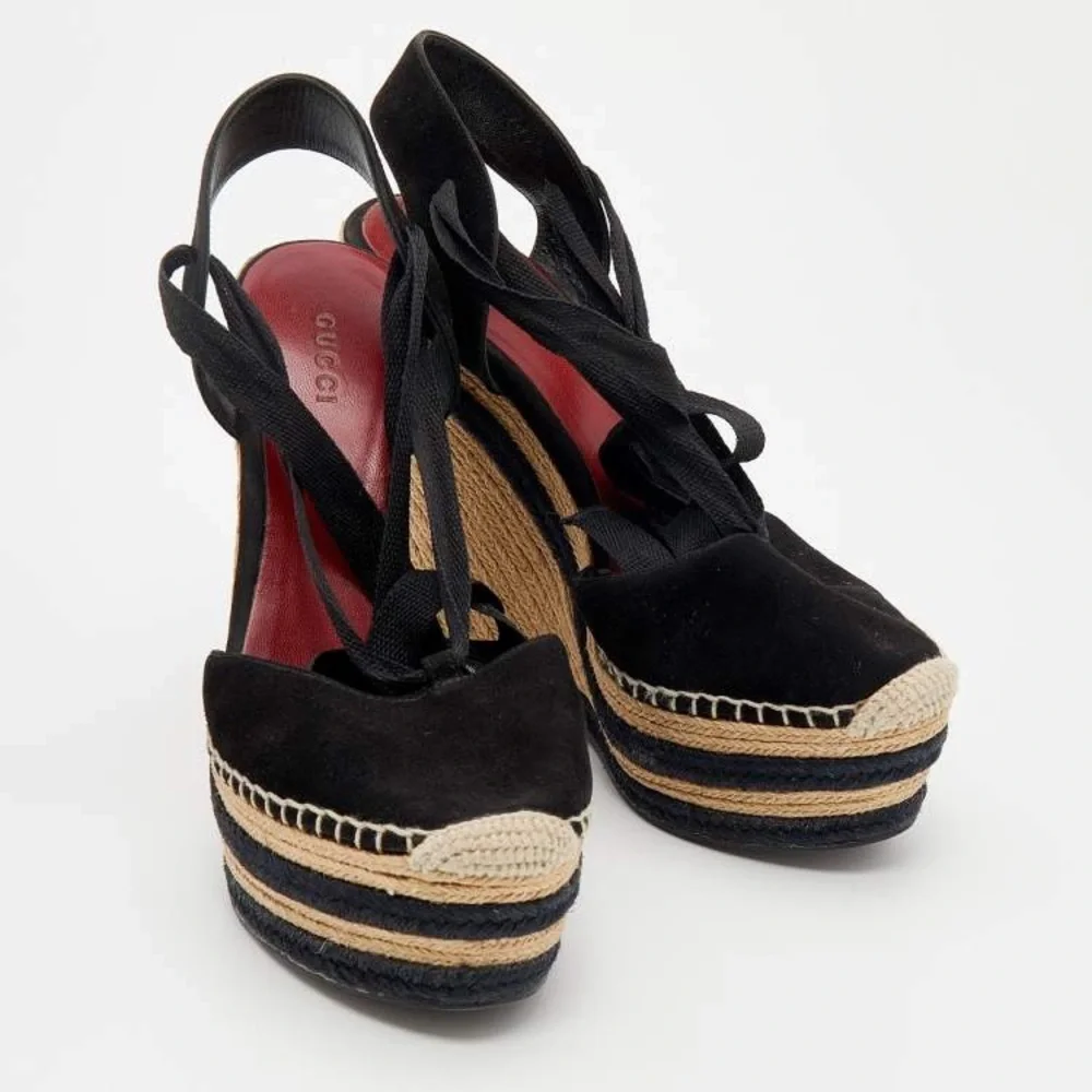 AUTHENTIC GUCCI BLACK SUEDE WEDGES - Picture 5 of 8